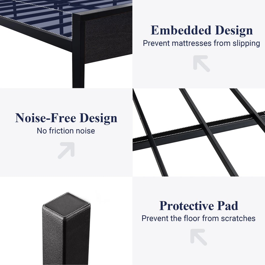Walnut King Size Platform Bed Frame with Wood Headboard Z86209