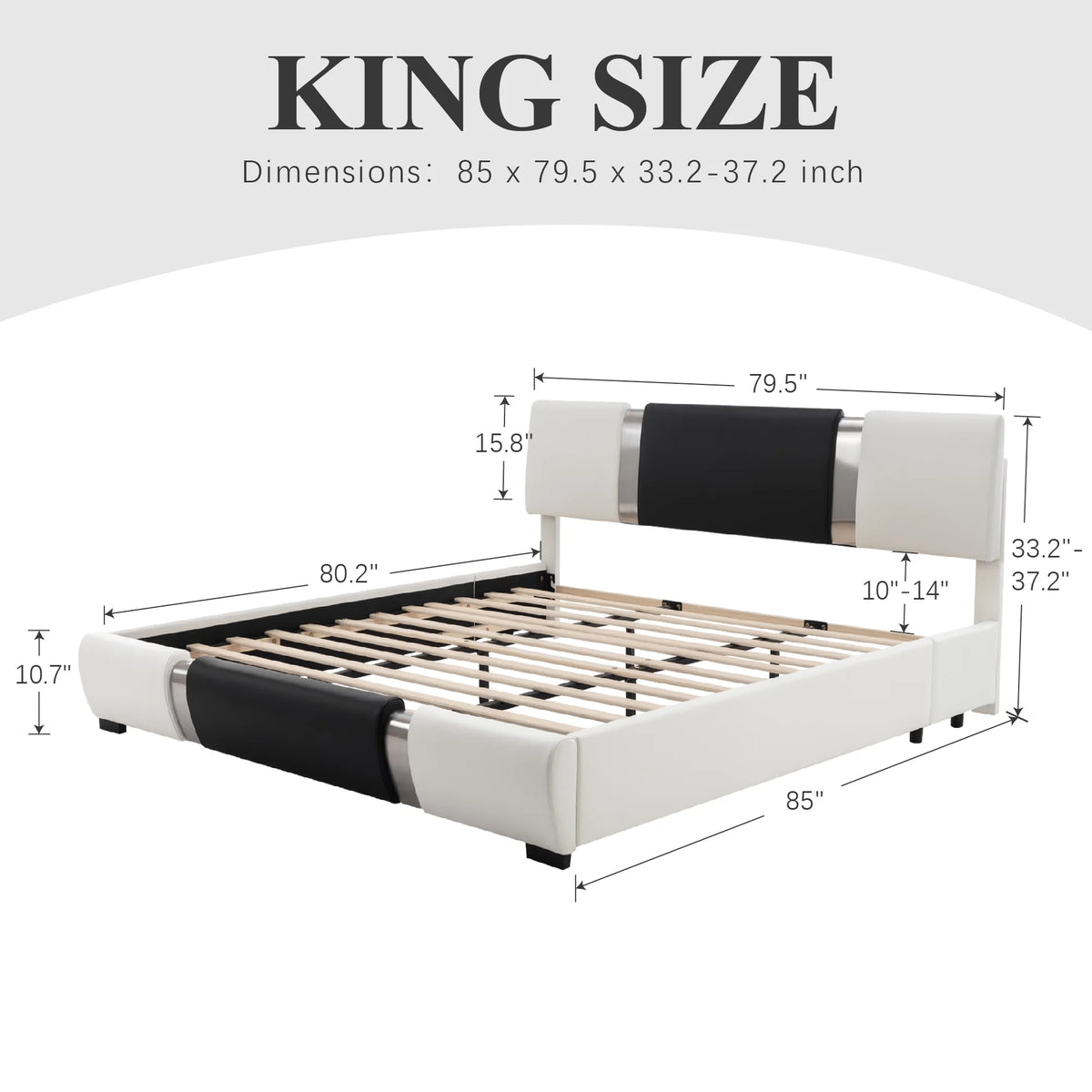 Black Full Size Bed Frame with Faux Leather Headboard D452