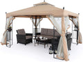 11x13 Patio Gazebo with Netting Screen Walls Beige M995