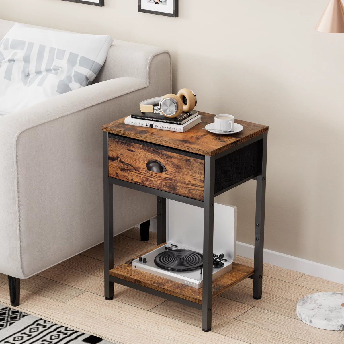 Set of 2 Nightstands with Fabric Drawer and Storage Shelf N30162