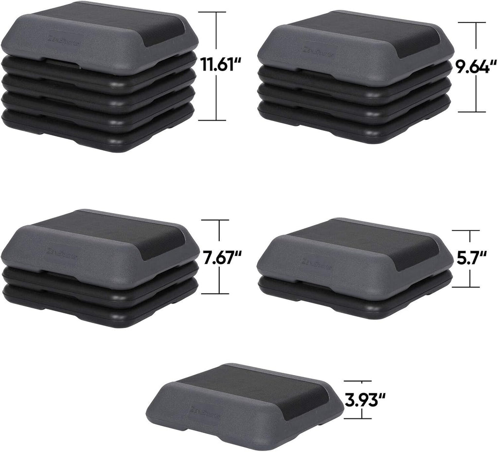 16"" x 16"" Adjustable Height Stepper Square Workout Platform with 4 Risers, Grey&Black V36272