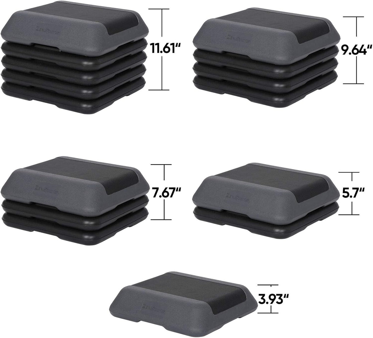 16"" x 16"" Adjustable Height Stepper Square Workout Platform with 4 Risers, Grey&Black V36272