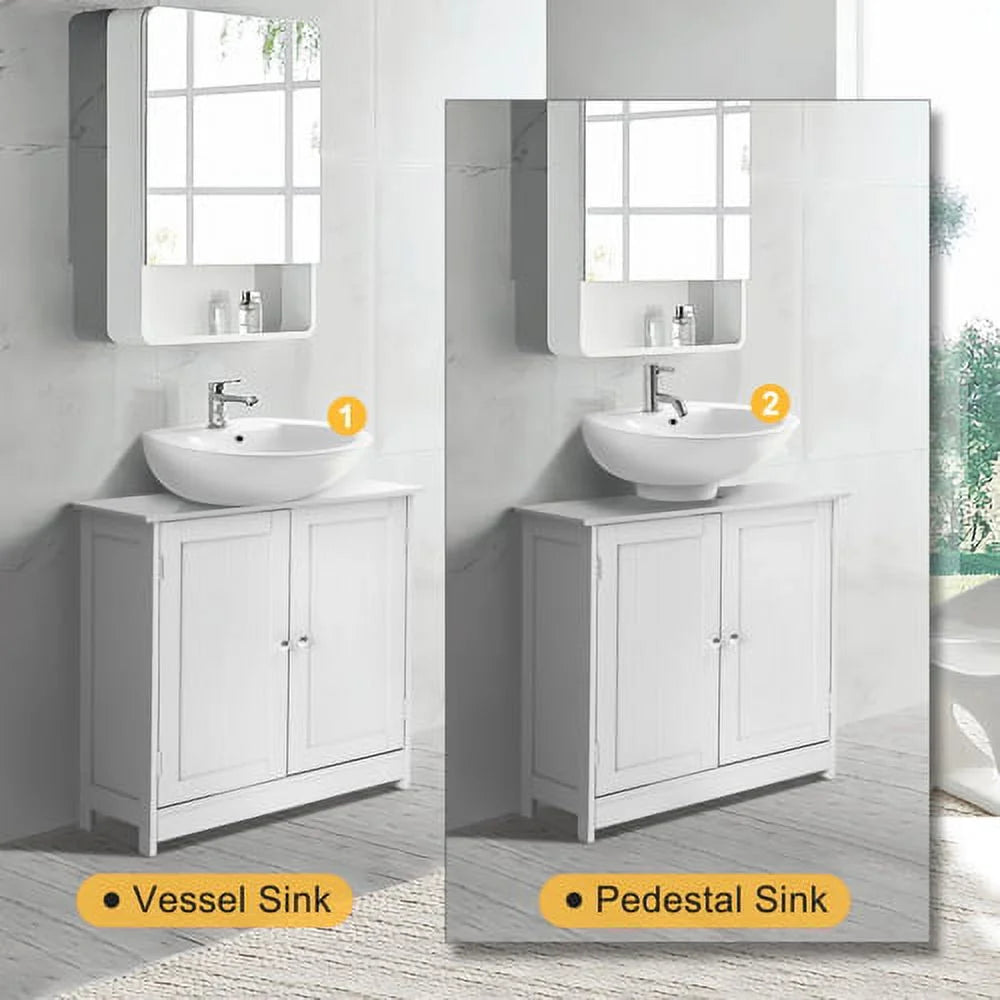 White Bathroom Vanity Cabinet with Double Doors and Adjustable Shelves N365737