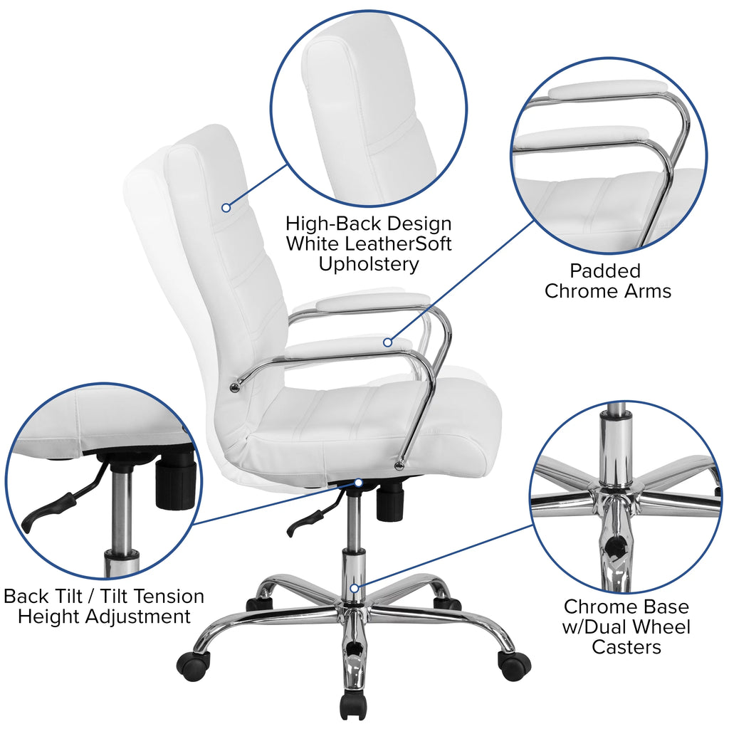 White High Back Executive Swivel Office Chair with Chrome Arms M2064