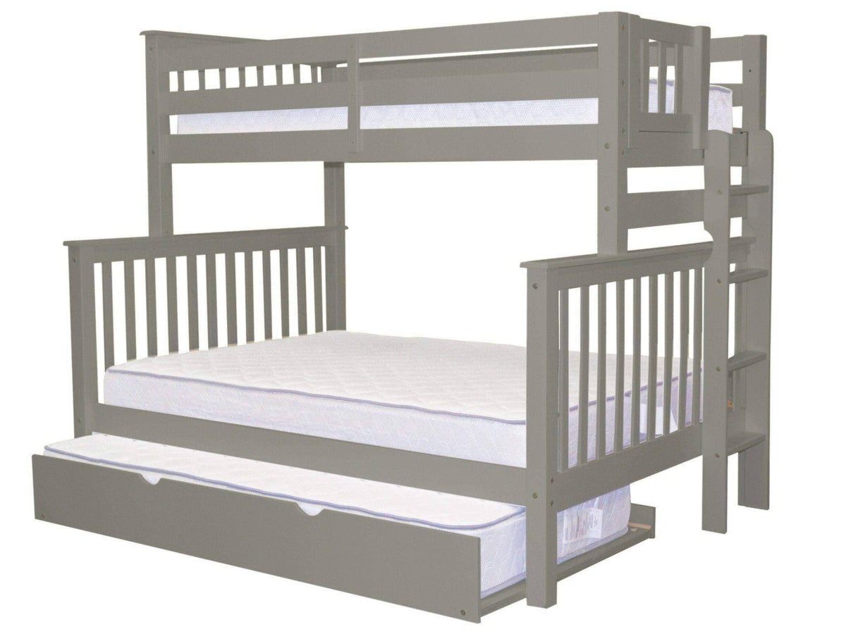 Gray Twin over Full Bunk Beds with End Ladder and Trundle X558861