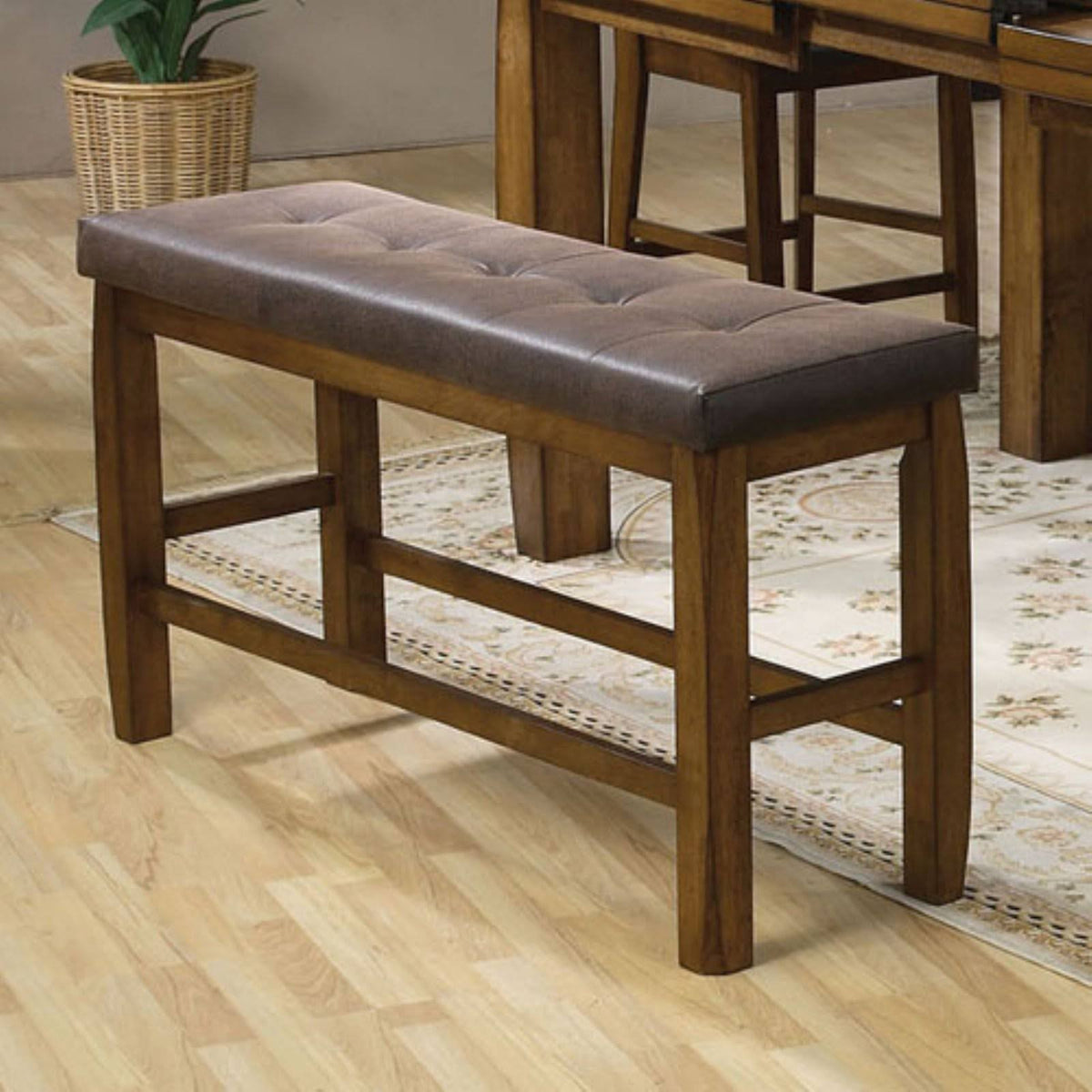 Brown PU & Oak Counter Height Bench with Storage W9207