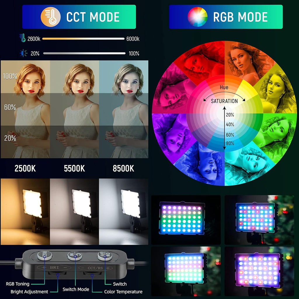 RGB Photography Lighting Kit, Tabletop Video Conference Lighting, 3 Packs S685