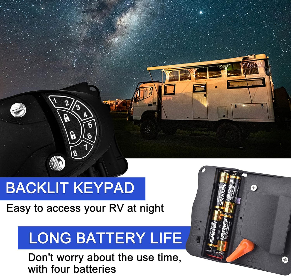 RV Keyless Entry Door Lock with Backlit Keypad and 2 Key Fobs R52107
