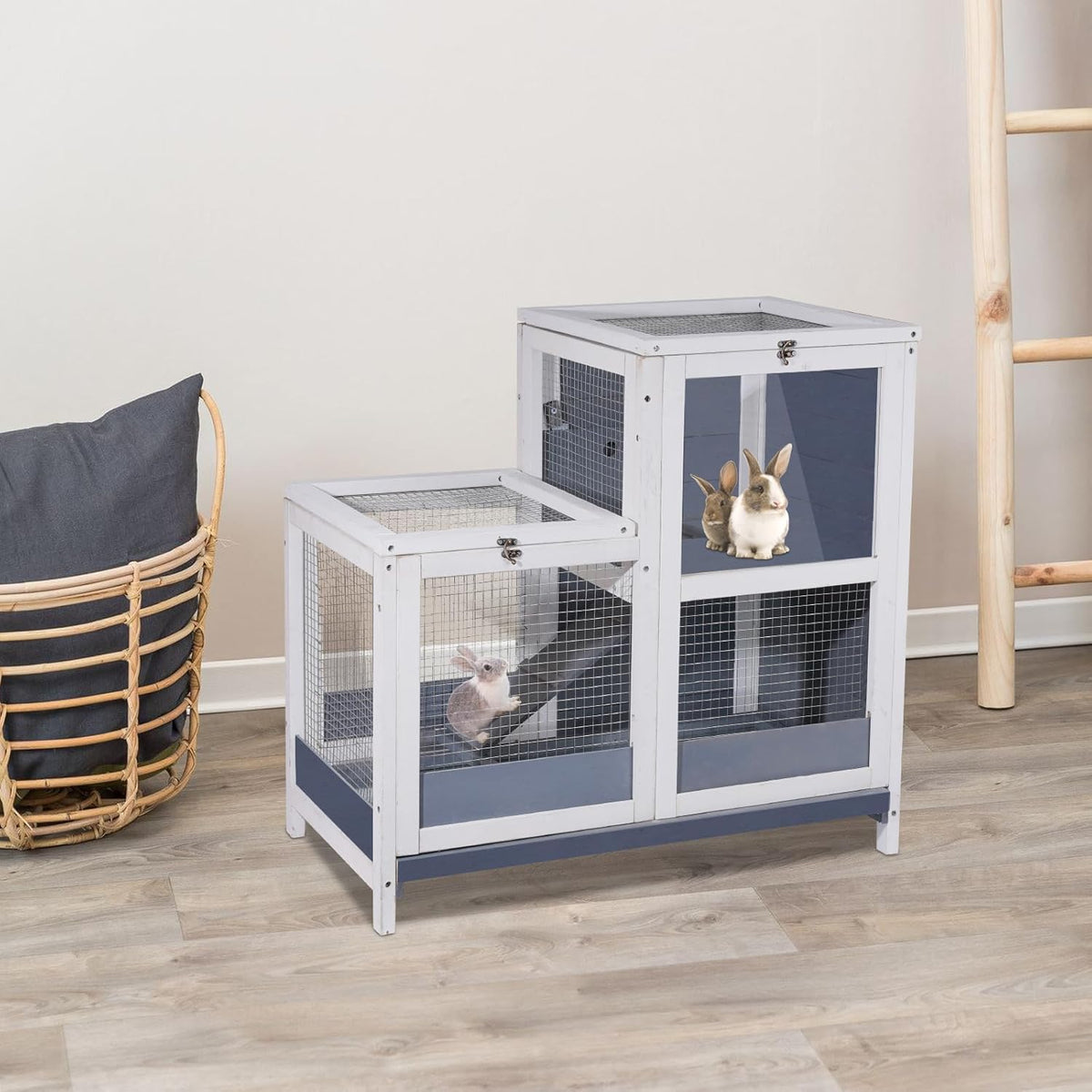 Wooden Guinea Pig Cage with Openable Roofs and Removable Tray C551