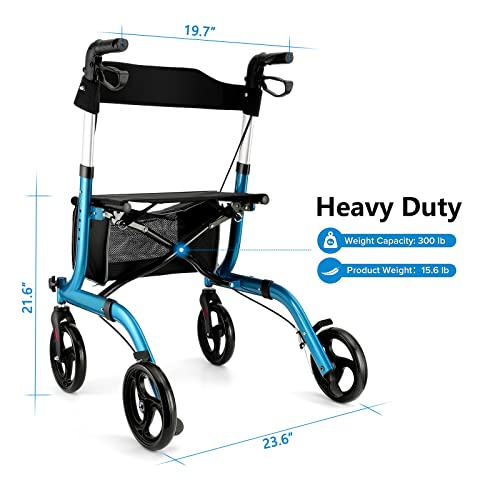 Champagne Lightweight Aluminium Folding Rollator Walker with Seat and 8-inch Wheels B642083