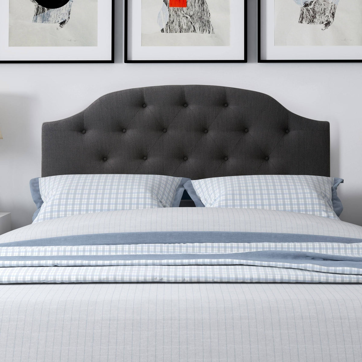 Tufted Light Gray Fabric Headboard P555273