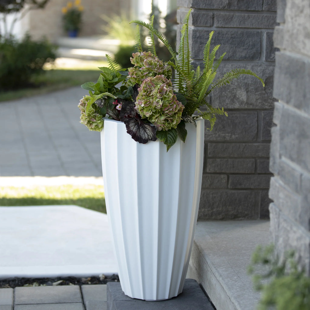 Round White Self-Watering Planter Q573625