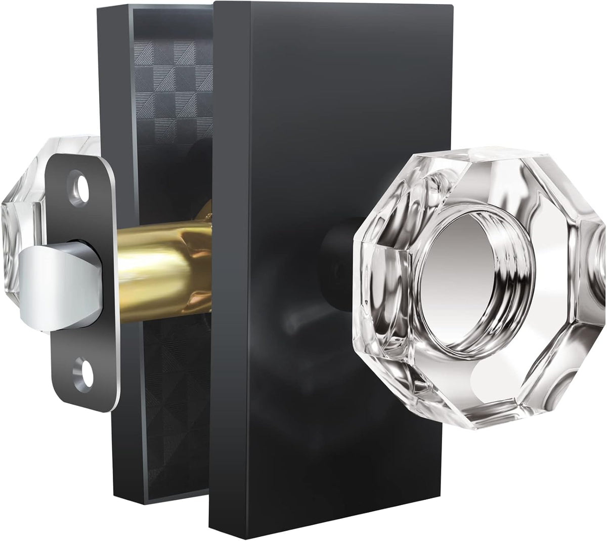 Matte Black Clear Glass Crystal Door Knobs with Lock, Octagon, Pack of 2 Y3599