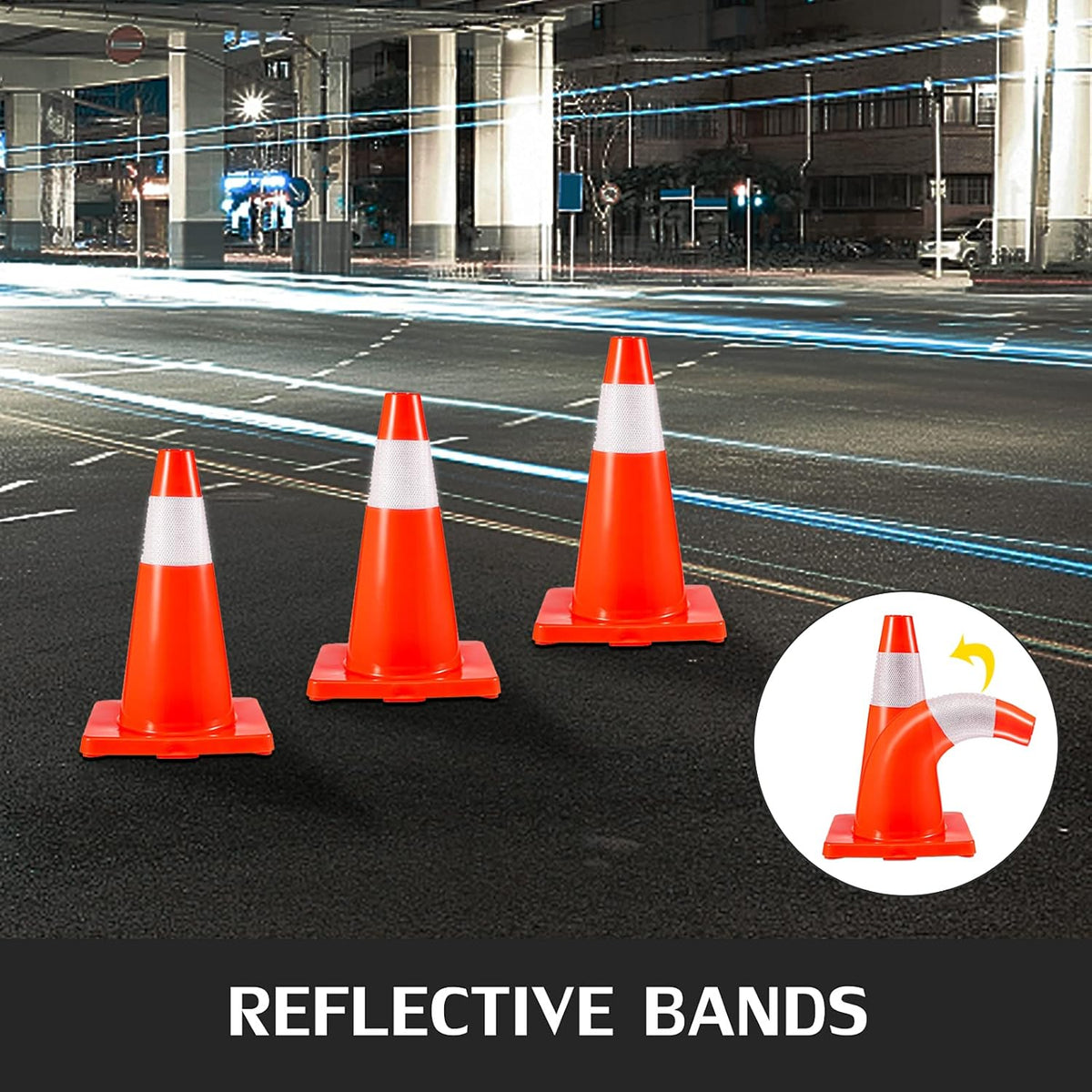 12 Pack 18" Orange Traffic Cones with Reflective Collars PVC Base O60720