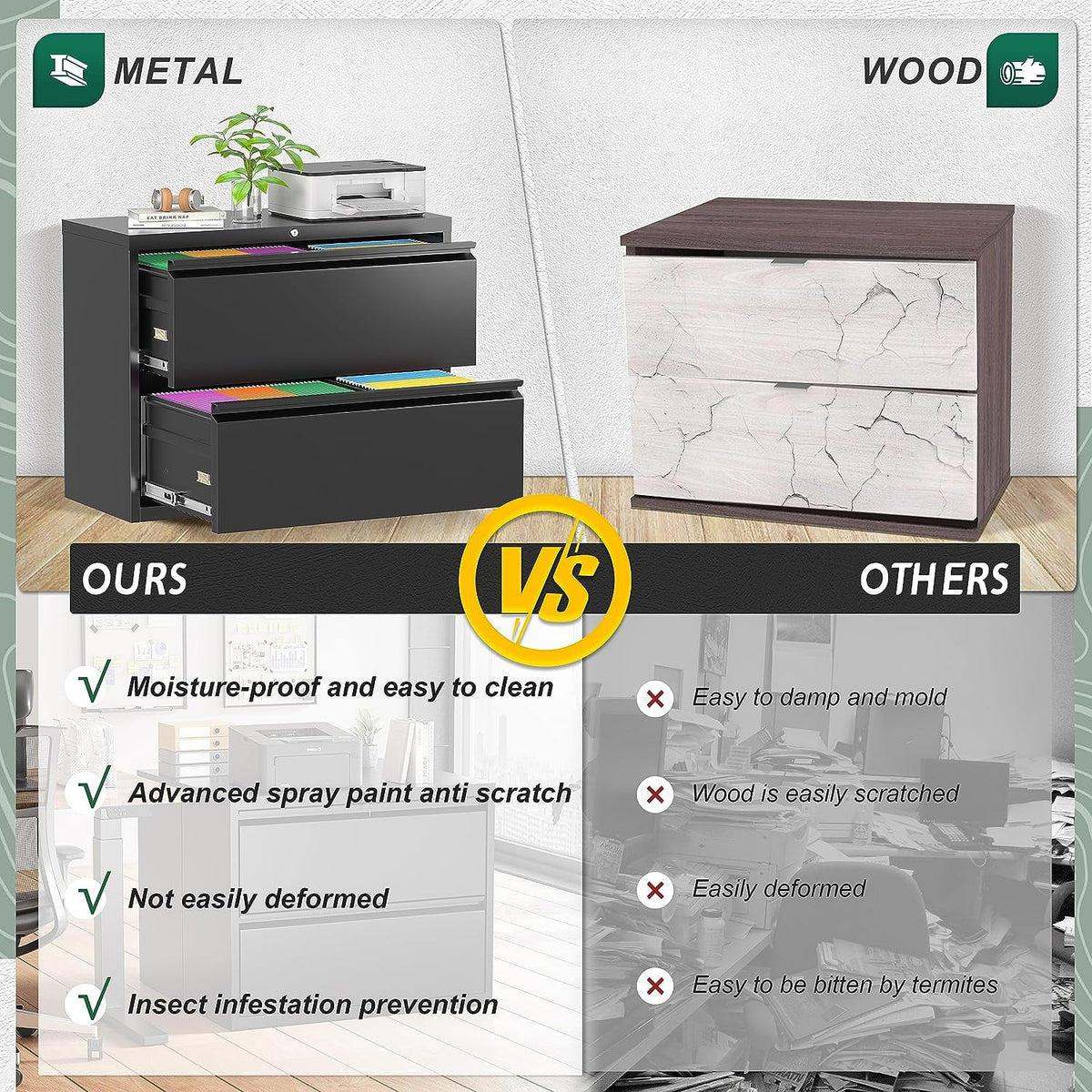 2 Drawer Metal File Cabinet with Lock, Black J222897
