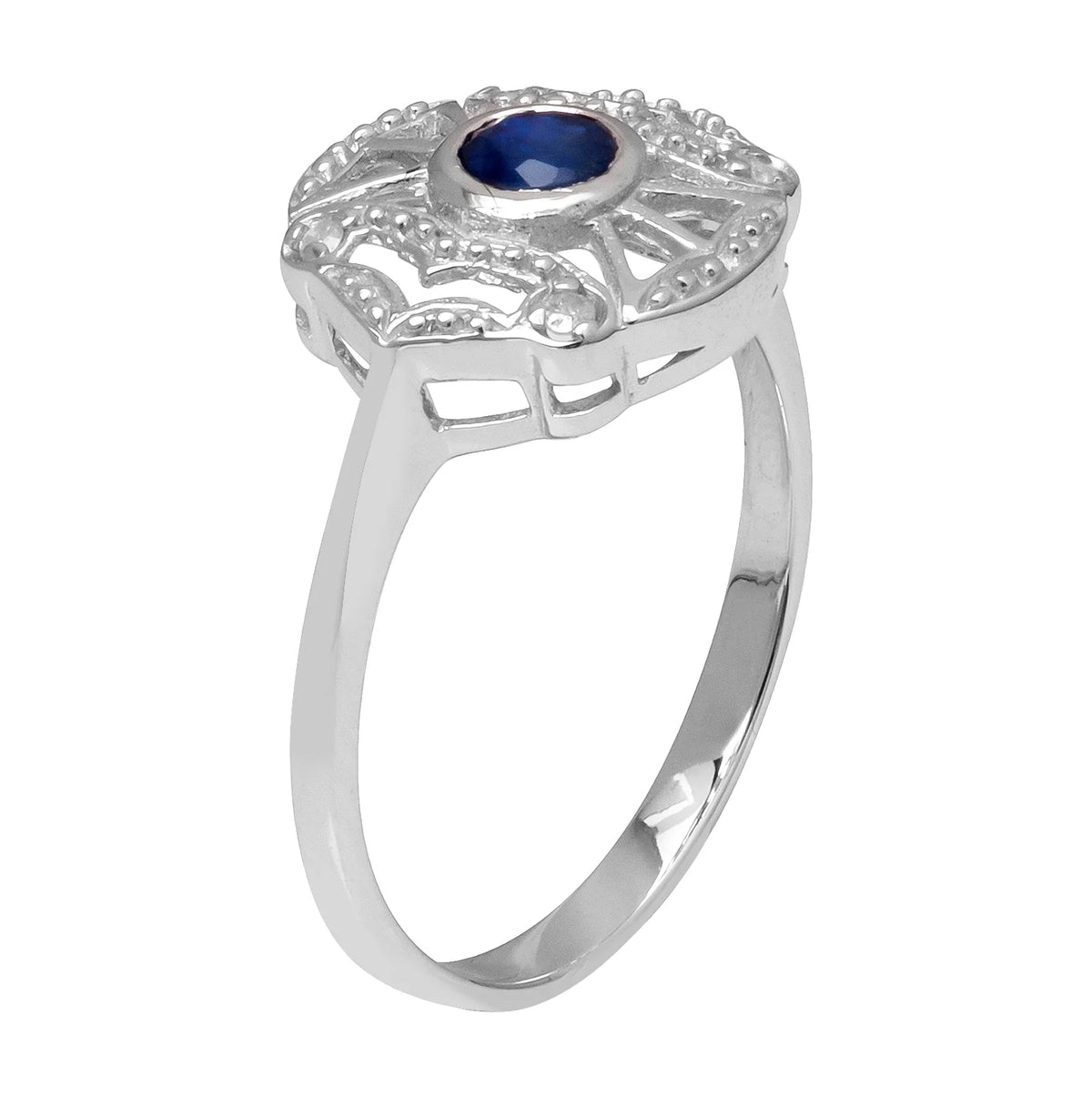 Vintage Style Genuine Round Sapphire and Diamond Accent Ring D1387