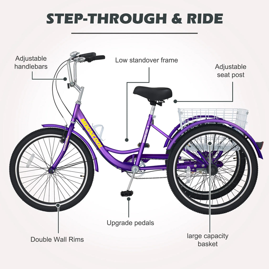Purple Adult Tricycles with Removable Shopping Basket I26699