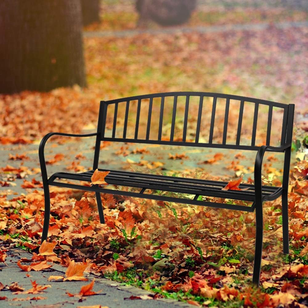 Black Metal Patio Bench E365636