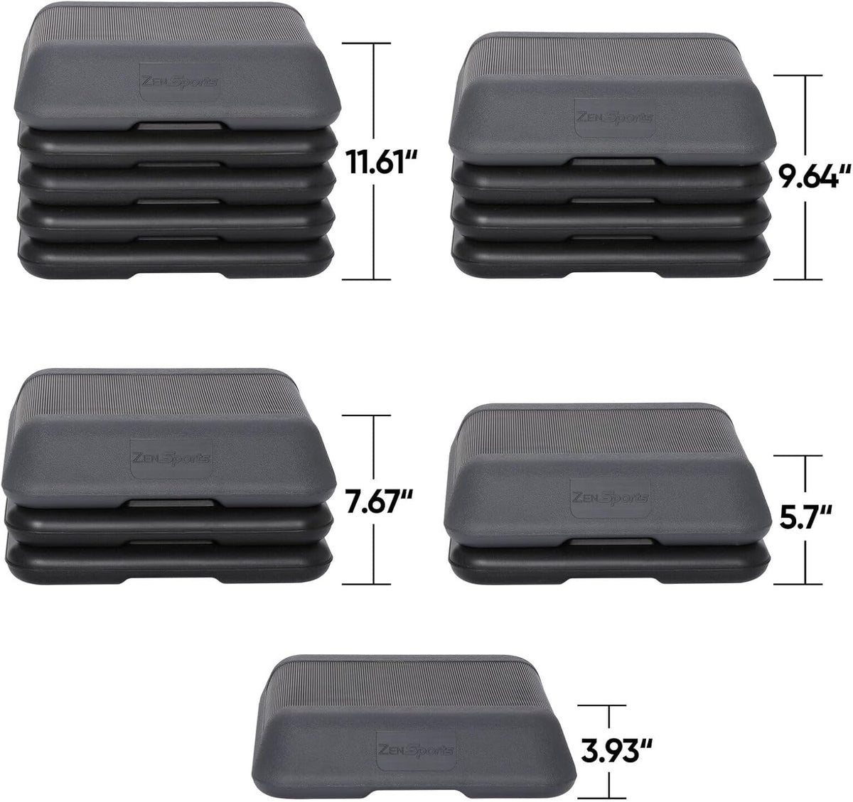 16"" x 16"" Adjustable Height Stepper Square Workout Platform with 4 Risers, Grey&Black V36272