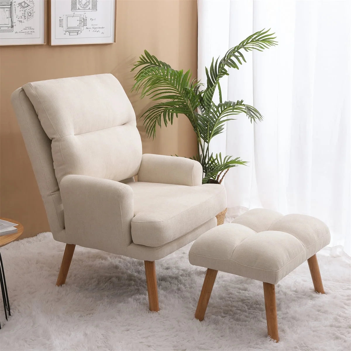 Beige Accent Chair with Ottoman Set I19587