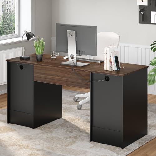 59" Executive Desk with 2 Drawers, Storage Cabinet, File Drawer, Keyboard Tray & 2 Pedestals, Cherry Q46581