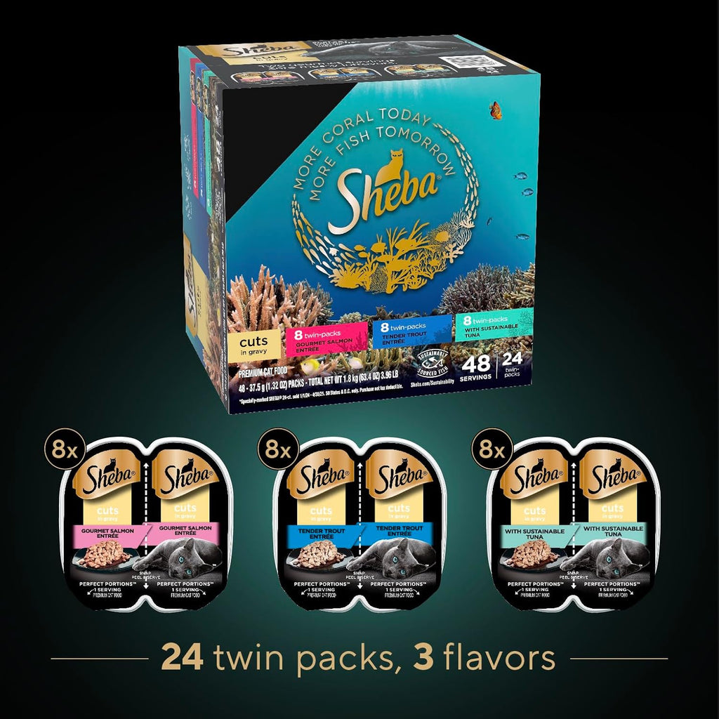 24 Count Wet Cat Food Trays, Salmon Trout Tuna Entrée Variety Pack S348