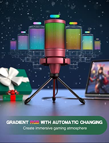 Gaming USB Microphone with Quick Mute, RGB Indicator, Tripod Stand, Pop Filter, Shock Mount, Gain Control T49768