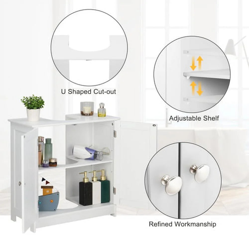 White Bathroom Vanity Cabinet with Double Doors and Adjustable Shelves N365737