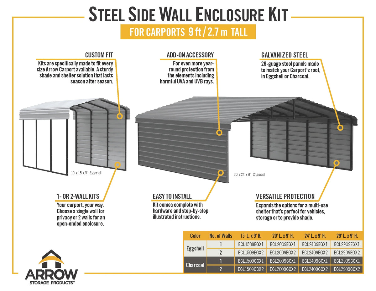Galvanized Steel Carport Kit with 2-Sided Enclosure Z59473