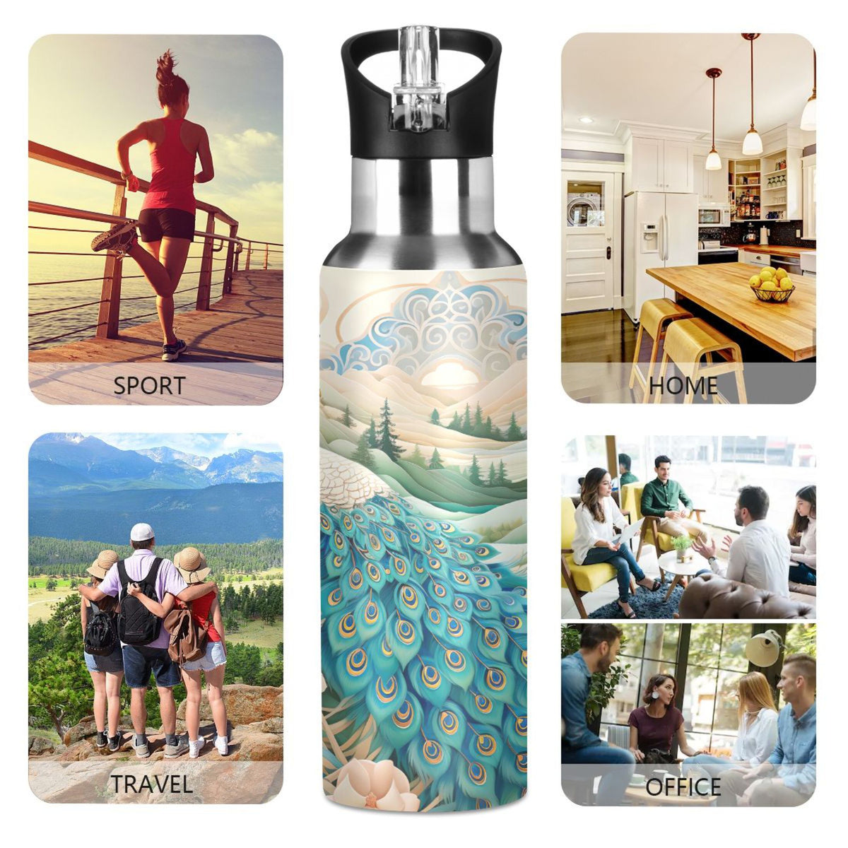 Stainless Steel Insulated Thermos Vacuum Flask Water Bottle with Straw Lid P461