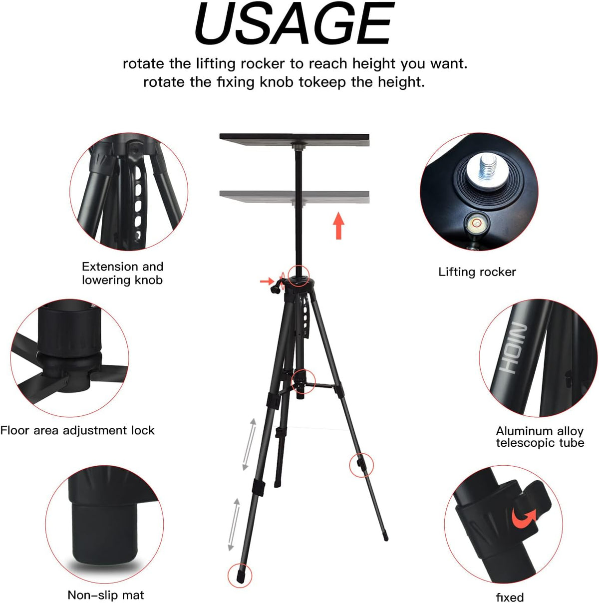 Aluminum Multifunction Tripod Stand with Tray, 17" to 46", Pack of 2 H8240