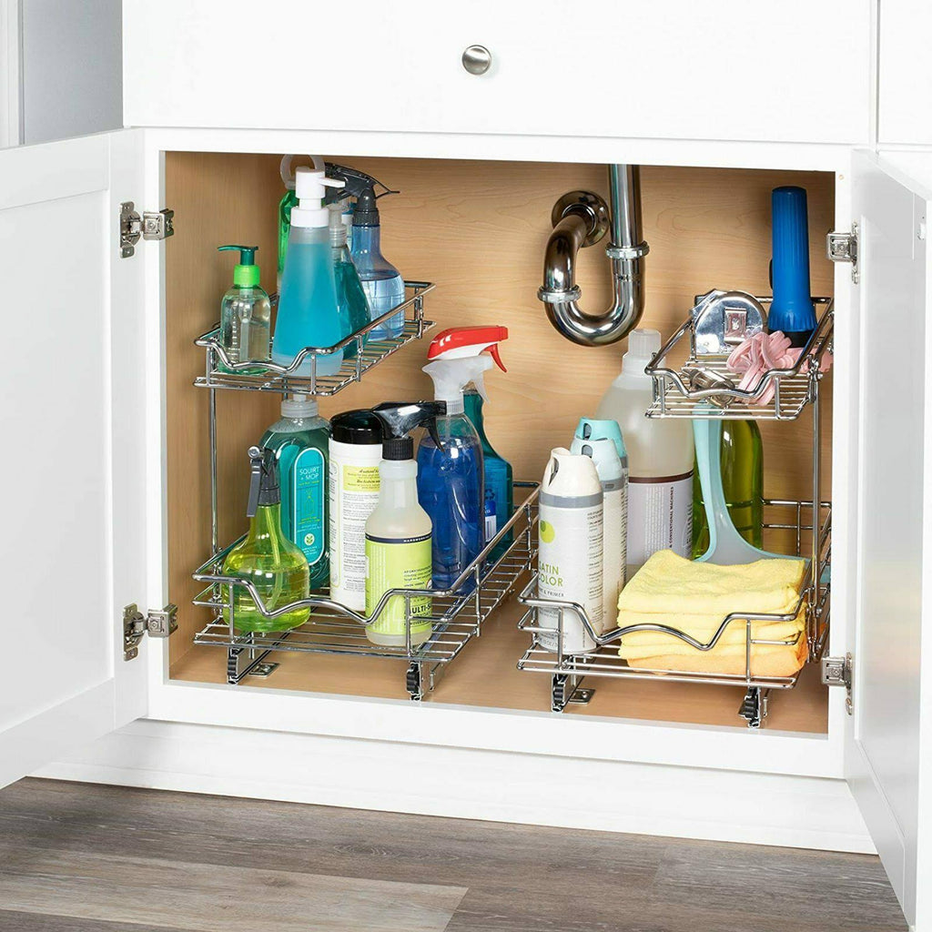 Silver Two Tier Sliding Under Cabinet Organizer A916