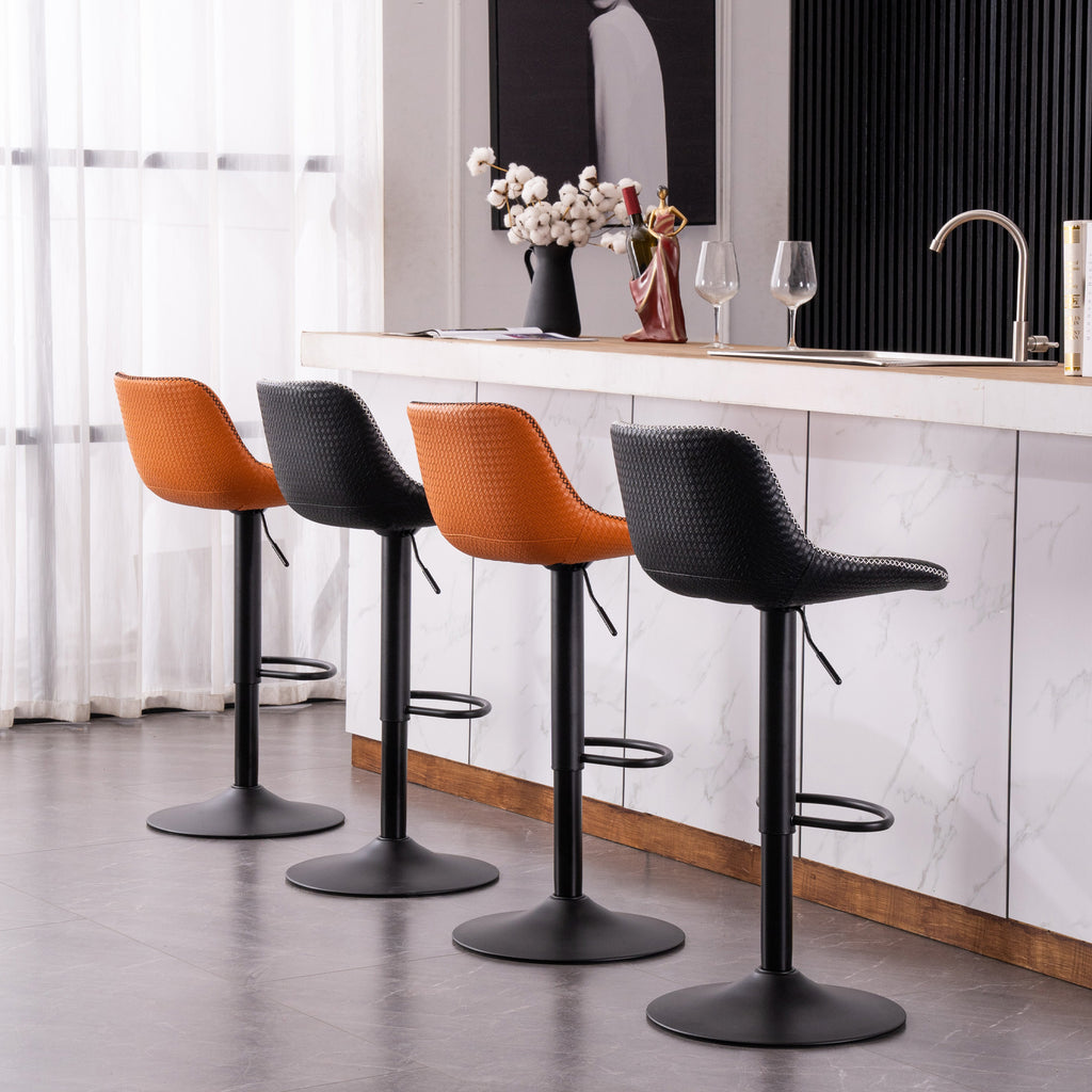 Orange PU Leather Swivel Bar Stools Set of 2 I300
