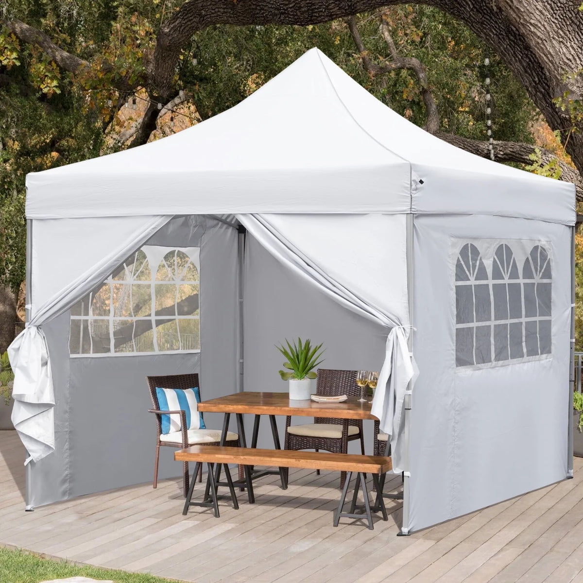 10' x 10' Pop up Canopy Tent with 4 Side Panels, White P954