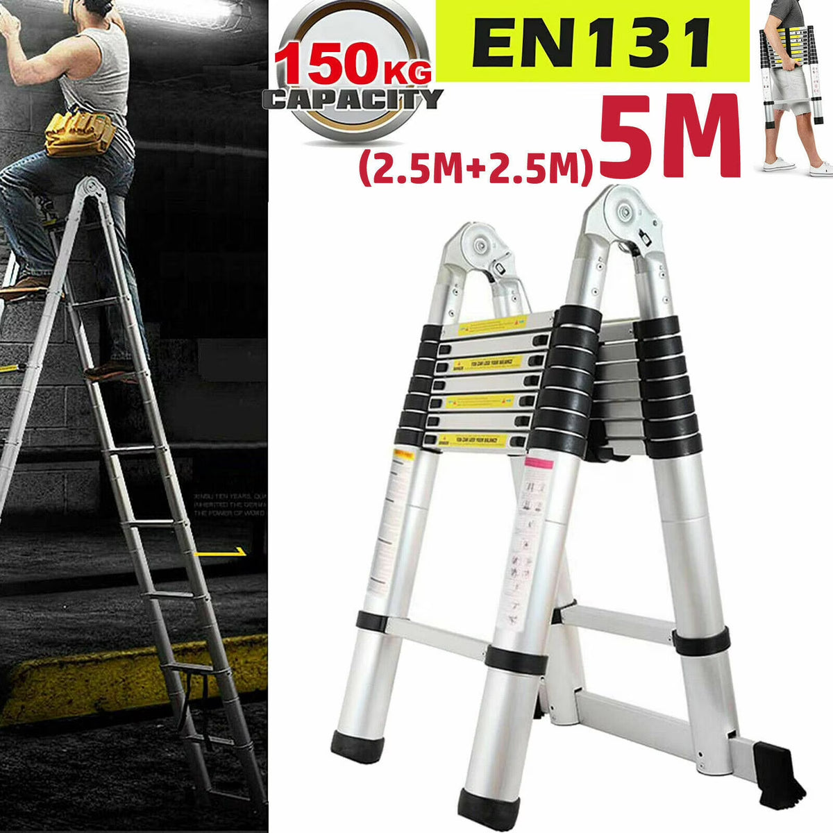 16.5Ft Aluminum Telescoping Ladder, 330lbs Load Capacity S90012