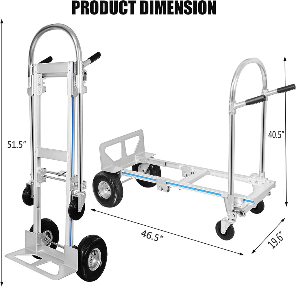 Heavy Duty Convertible Aluminum Hand Truck Dolly with Rubber Wheels B754