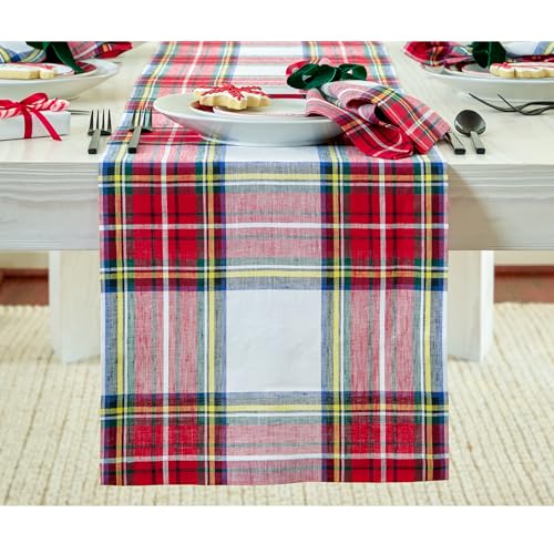 100% Pure Linen Green Tartan Plaid Table Runner 14 x 72 Inch W65036