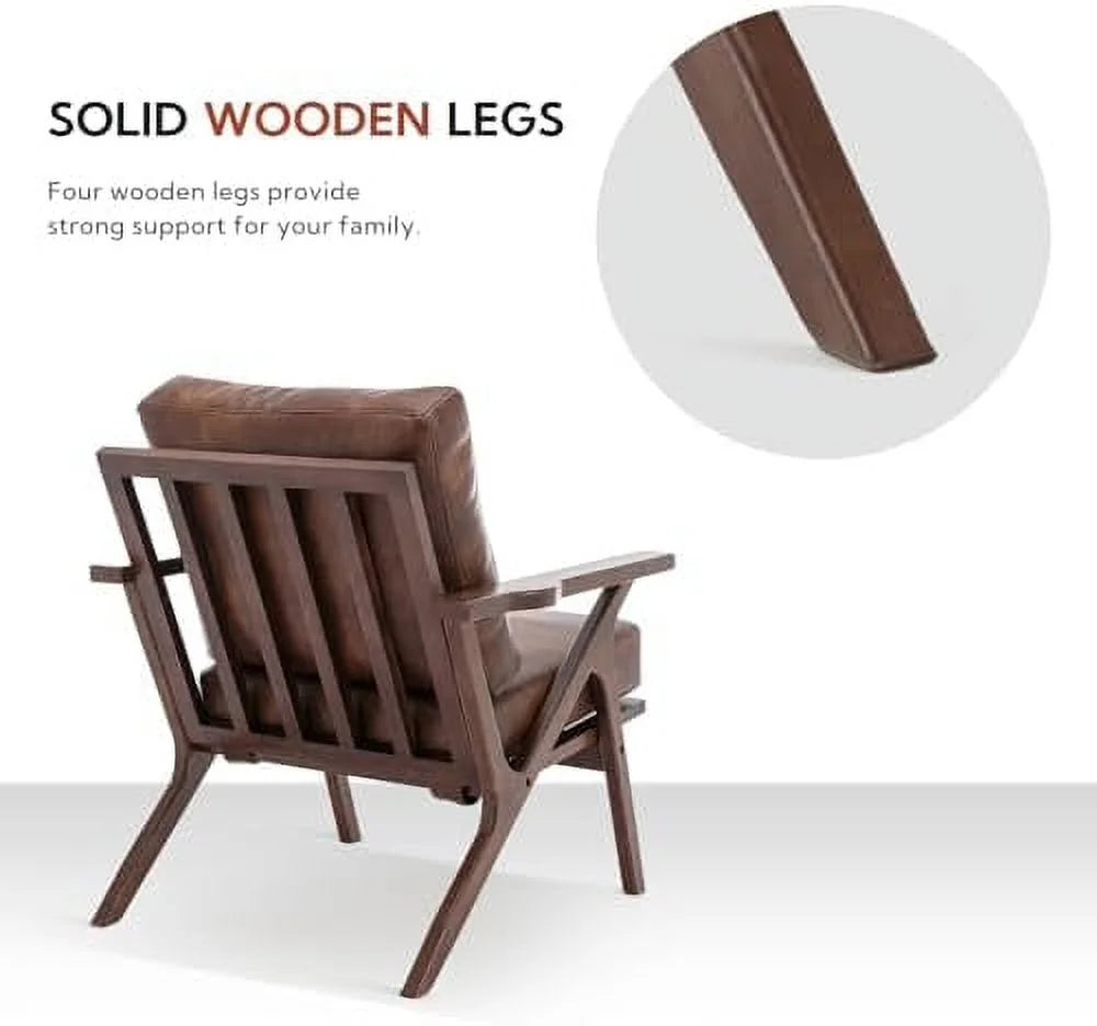 Brown Faux Leather Accent Chair with Wooden Frame U319164