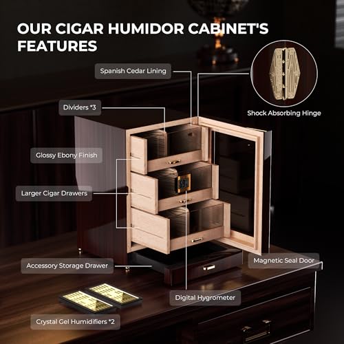 Cigar Cabinet Humidor with Accessory Drawer, Crystal Humidifiers, Lock & Keys and Spanish Cedar Lining I730191
