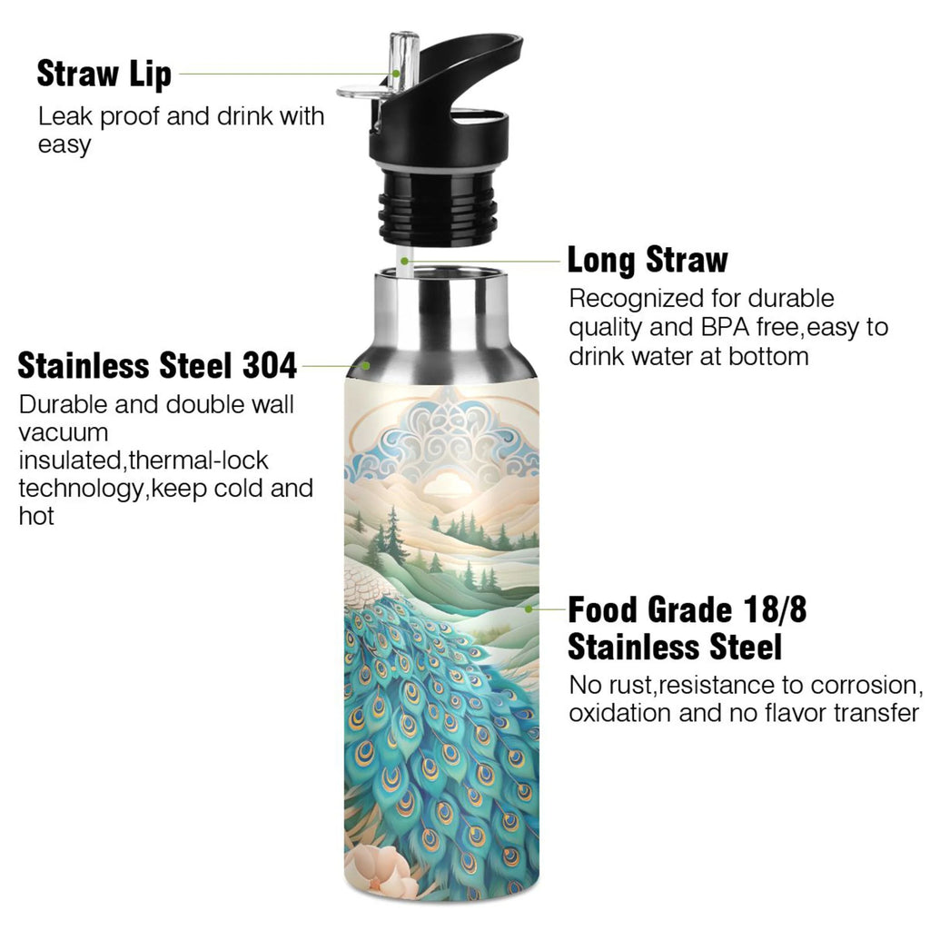 Stainless Steel Insulated Thermos Vacuum Flask Water Bottle with Straw Lid P461