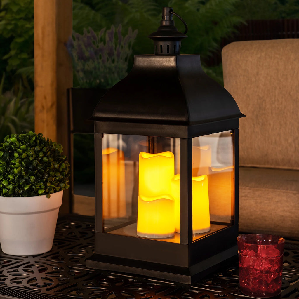 20" Waterproof Hanging LED Candle Lantern with 3 Flameless Candles M41428