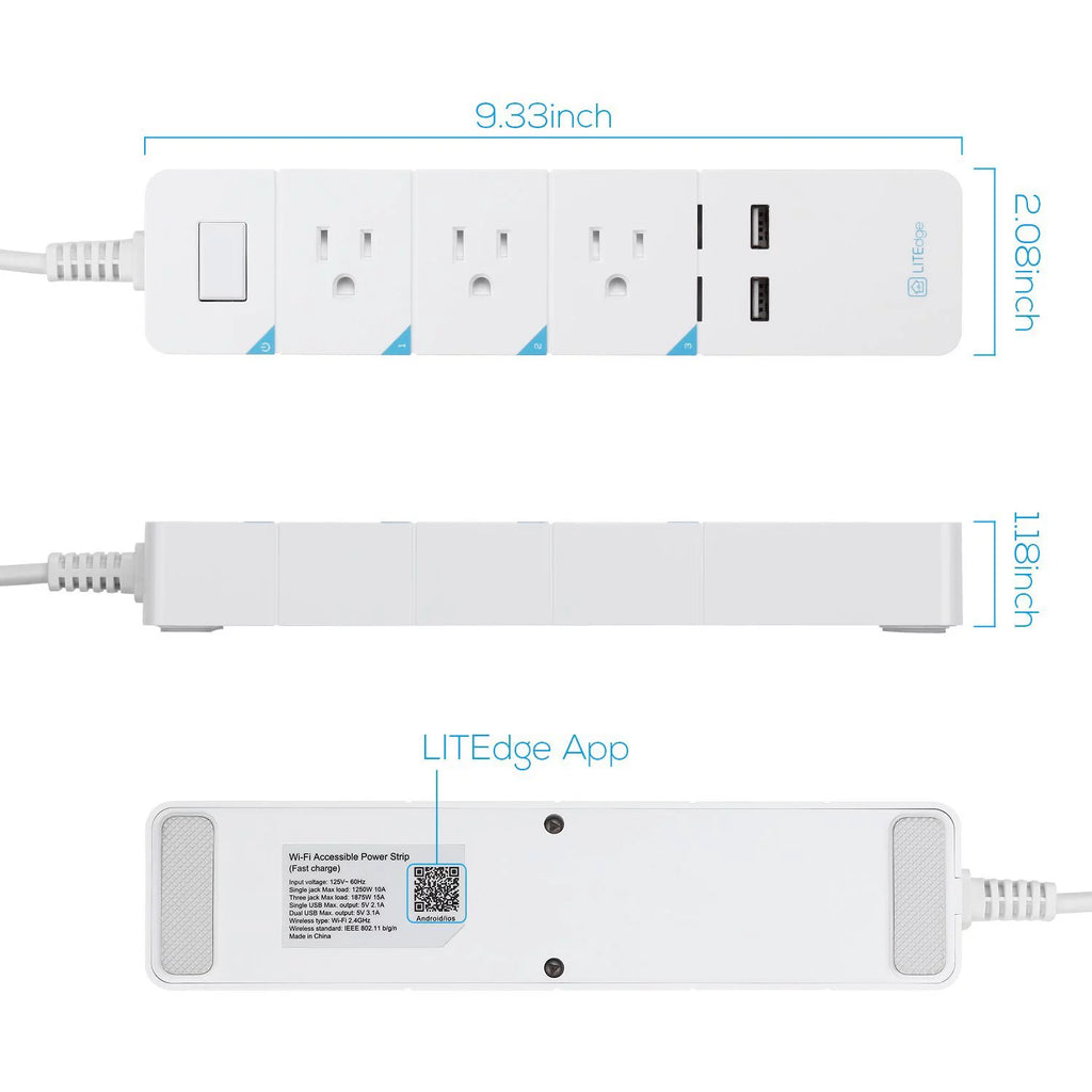 Smart Power Strip with 3 AC Outlets 2 USB Ports A9412