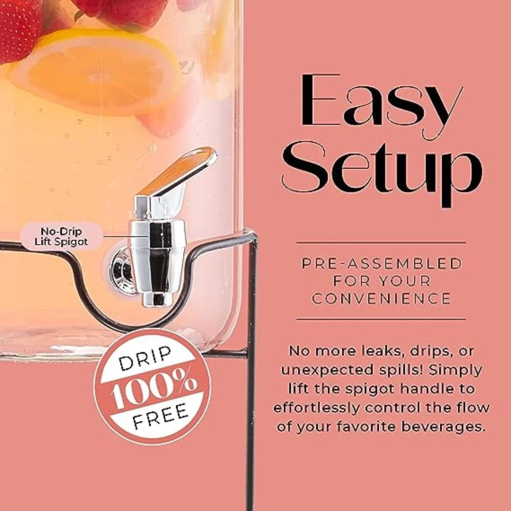 Clear Glass Beverage Dispenser with Spigot and Stand 1 Gallon N9490