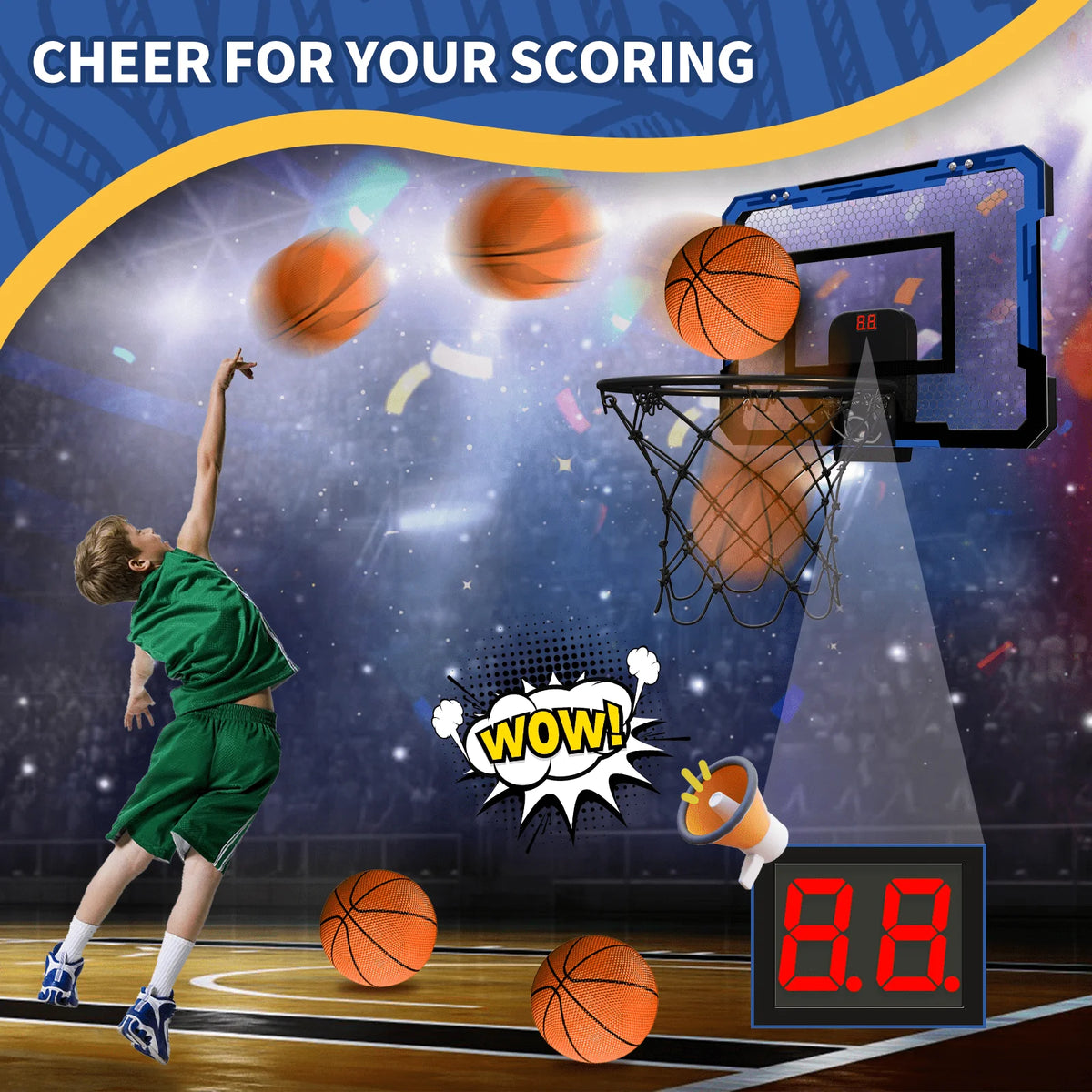 Mini Basketball Hoop with Electronic Scorer and Breakaway Rim W9926