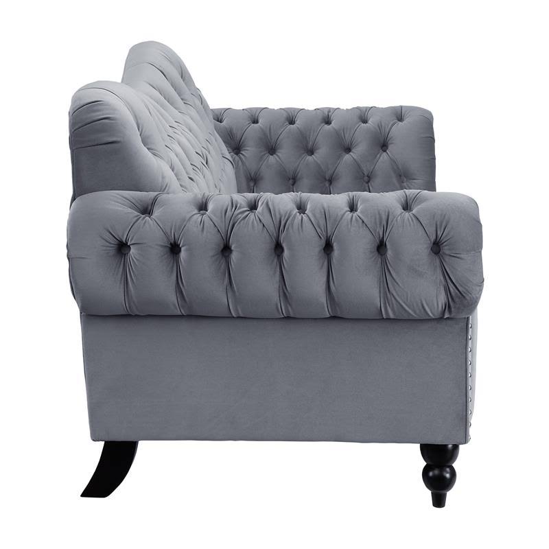 Dark Gray Velvet Loveseat with Nailhead T605