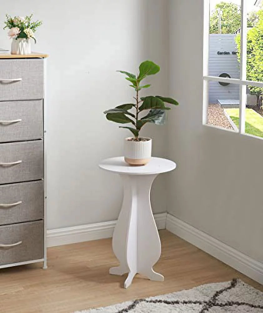 White Round Side Table Plant Stand U82492