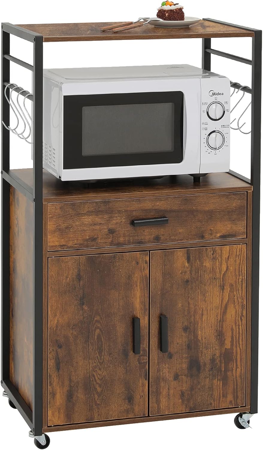 Rolling Kitchen Island Cart with Drawer, Cabinet and Open Shelf O9096