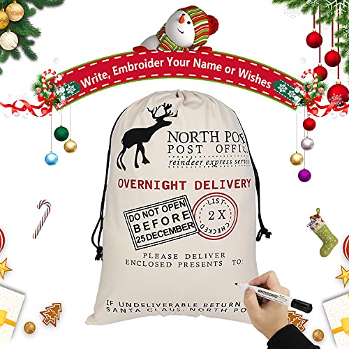 6 Pack Large Canvas Cotton Christmas Bags with Drawstrings Y5568