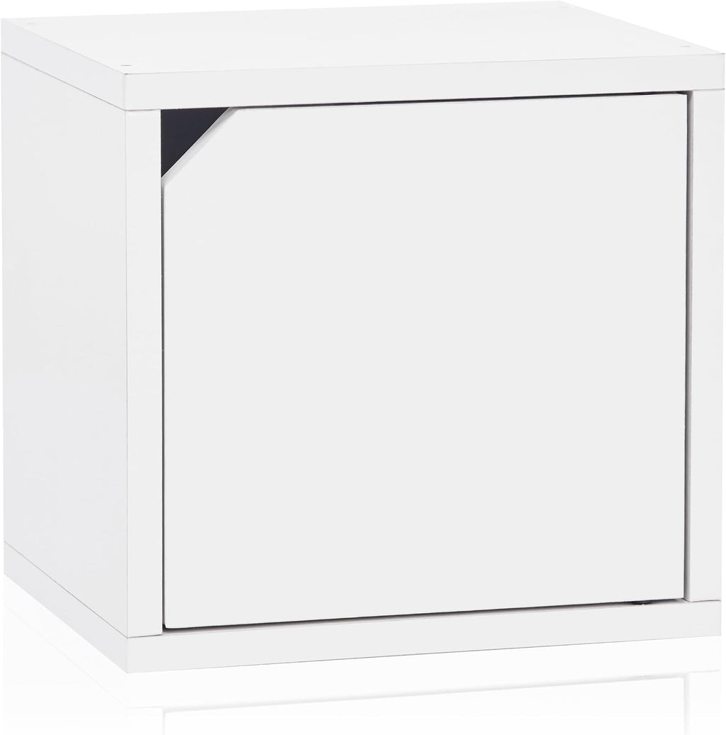 White Stackable Bookshelf Cube with Door Modular Closet Organizer and Storage U741