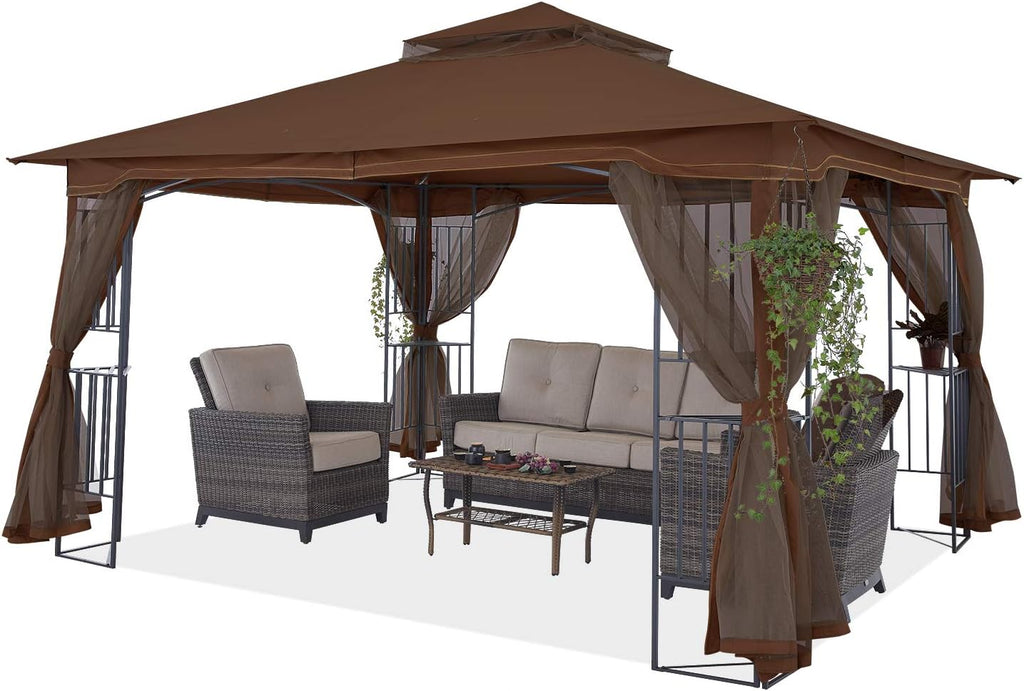 11x13 Patio Gazebo with Netting Screen Walls Beige M995